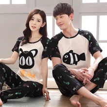 Женские пижамы, хлопковые летние пижамы с коротким рукавом для пары, пижамный комплект с брюками для мужчин и женщин