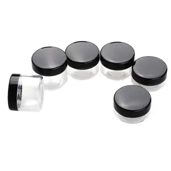 

6pcs Empty Clear Boday Black Top Lid Plastic Sample Containers 10/15/20 Gram Size Cosmetic Containers Pot Jars Container