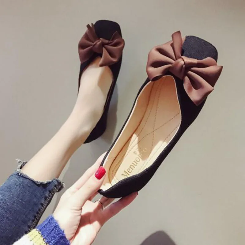 

Sweet Women Ladies Square Toe Flock Leather Butterfly-knot Design Single Shoes Flats Doug Shoes Summer Lazy Shoes Non-slip