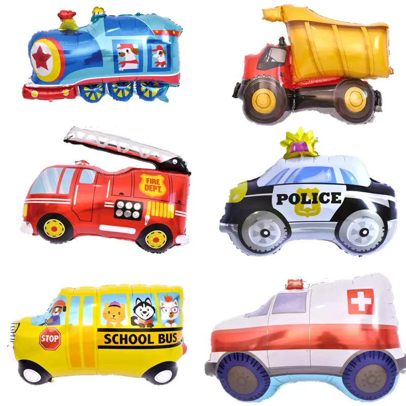 

1pc Large Tank Ambulance Fire Truck Car Foil Balloons Birthday Theme Party Decorations Kids Helium School Bus Baloon Supplies
