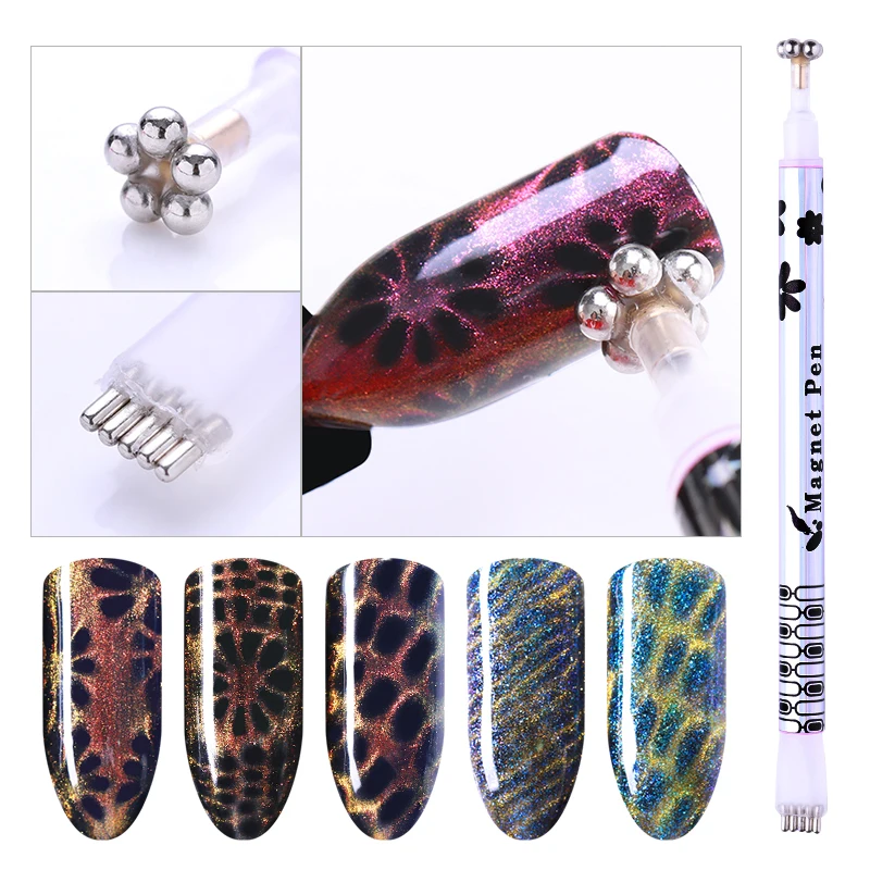 

1PC Dual-ended Cat Eye Magnetic Stick Flower Strip Pattern for UV Gel Polish Red Handle Magnetic Gel Manicure Nail Art Tool
