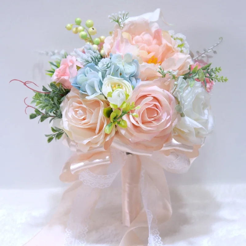 Silk Roses Wedding Bouquet for bridesmaids Bridal Bouquets White Pink Artificial Flowers Mariage Supplies Home Decoration s163