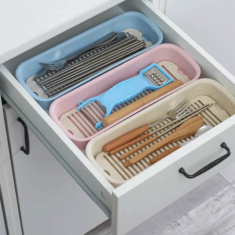 

Storage Box Drawer Tray Case Assemble Box Separate Food Grade Wheat Straw Kitchen Dinnerware Free Storage Cutlery Separate 1pcs