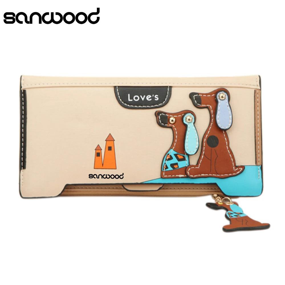 Women Long Faux Leather Dog Pendent Wallet Double Zip Hasp Purse Card Holder Bag 9XYJ Women Long Faux Leather Dog Pendent Wallet Double Zip Hasp Purse Card Holder Bag 9XYJ