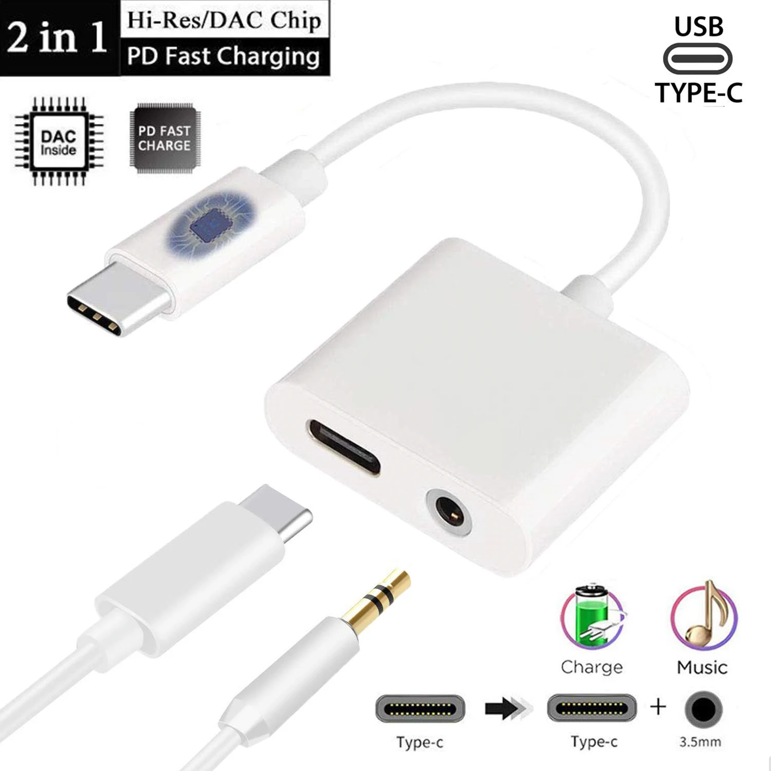 

USB C to 3.5mm Headphone Adapter, 2 in 1 Audio Adapter and Fast Charging Dongle Compatible for Pixel 3/3XL IPad Pro Smart Phone