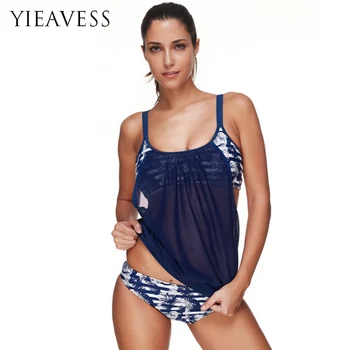 

2018 Tankini Plus Size Swimming Suit 3XL Loose Swimsuit Women's Separate Bikini Waist Bather Push Up Padded Wire Free Swimwear