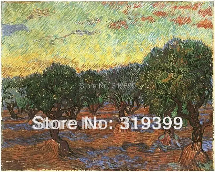 

Vincent Van Gogh Oil Painting reproduction on linen canvas,Olive Grove Orange Sky ,100%handmade,Free Shipping,Museum quality