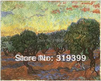 

Vincent Van Gogh Oil Painting reproduction on linen canvas,Olive Grove Orange Sky ,100%handmade,Free Shipping,Museum quality