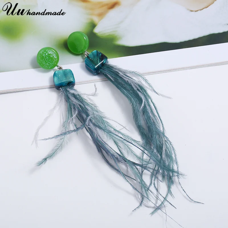 Earring Acrylic long feather tassel earrings for women oorbellen pendientes flecos boucle d'oreille aretes earings jewelry