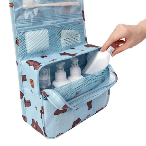 تعليق الزينة عدة واضح السفر حقيبة التخزين حمل أدوات الزينة جيوب للنساء غسل حقيبة السفر الحمام الكرتون الدب البني
