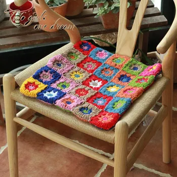 

Original 40*40cm Handmade Crochet Chair Cushion Square Suitable DIY Sofa Mat National Traits Countryside Home Decorate Prop