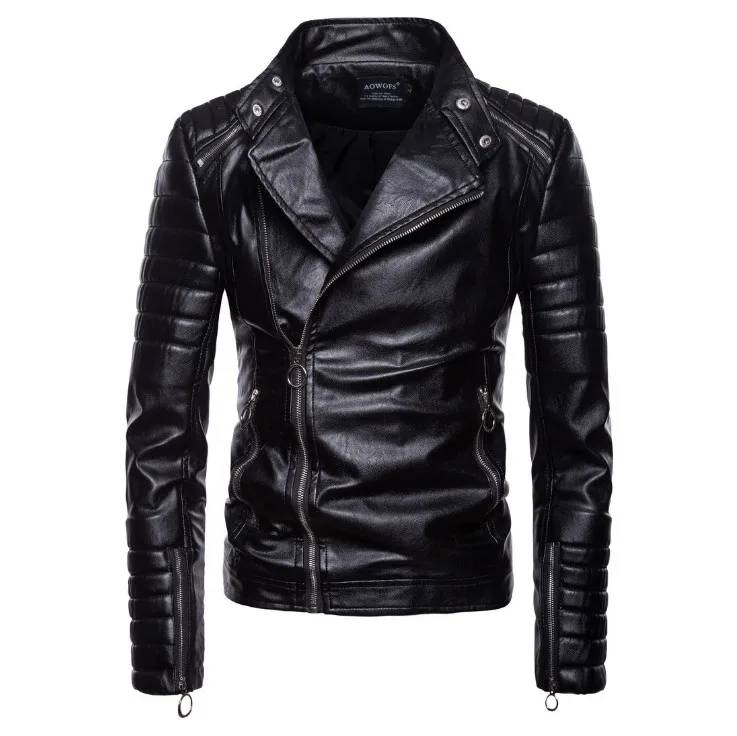 Осень Jaqueta Couro Masculina Высокое качество Классический Панк кожаная куртка мужская