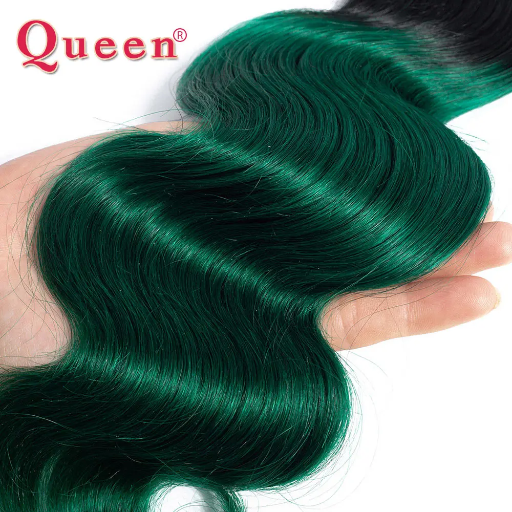 Queen hair товары бразильский 1B/Зеленый Двухцветный Ombre объемная волна Связки с закрытием 3 Связки Волнистые человеческие волосы с закрытием