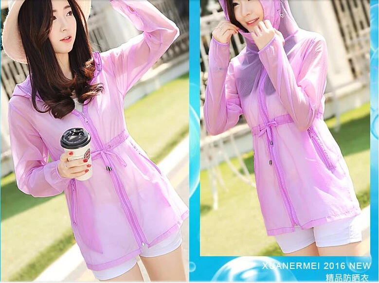 Free Shipping Prevent bask in clothing of female in the summer of 2016 new long-sleeved ultra-thin breathable long hooded #7252