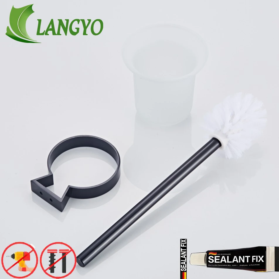 Günstige Freies verschiffen Nagel Kostenloser Bad Zubehör wand montiert schwarz Raum Aluminium bad Wc Pinsel Halter Wc Reinigung
