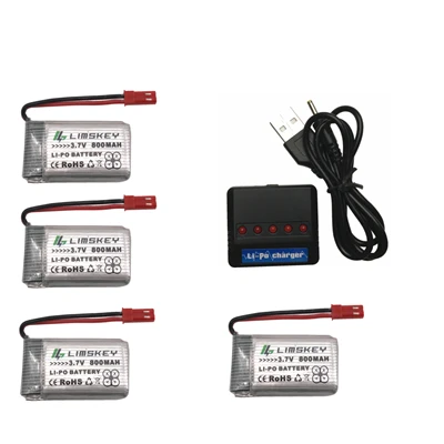 5 шт. RC Дрон Lipo батарея JST 902540 3,7 в 800 мАч Lipo 1S батарея с USB зарядное устройство набор для MJX x400 X300C X800 Запчасти для квадрокоптера - Цвет: Черный