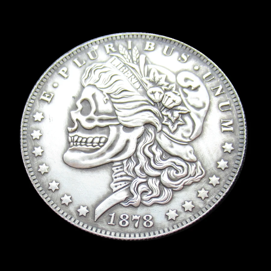 

MEISILAIDENG Hobo Coin Carved Skeleton 1878 CC Morgan Toned Dollar Coins Costom