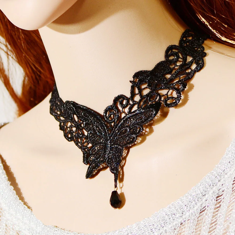 

Gothic Steampunk Lace Choker Vintage Victorian Butterfly Burlesque Hollow Necklace Women Collar Party Jewelry Neck Accessories
