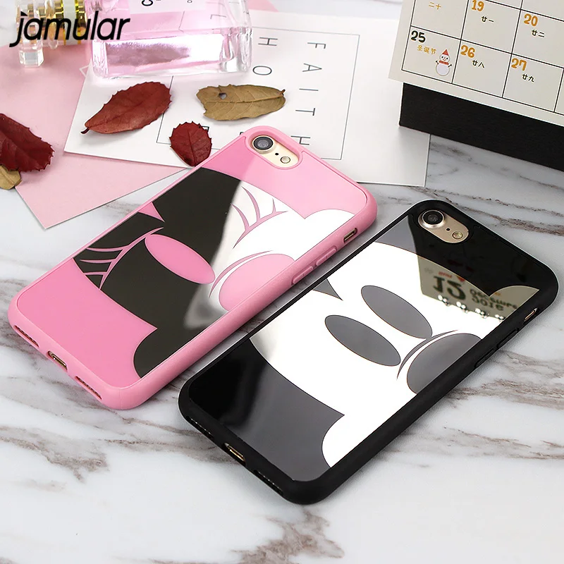 

JAMULAR Soft Silicone Mirror Case For iPhone 7 8 Plus 5s SE X Mickey Minnie Cover For iPhone 6 6s 8 Plus Back Covers Cases Coque