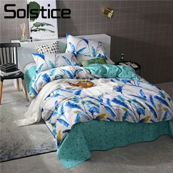 

Solstice Home Textile Bedding Sets Light Cyan Feather Kid Teen Girl Bed Linen Duvet Cover Pillowcase Bed Sheet Queen Twin Single