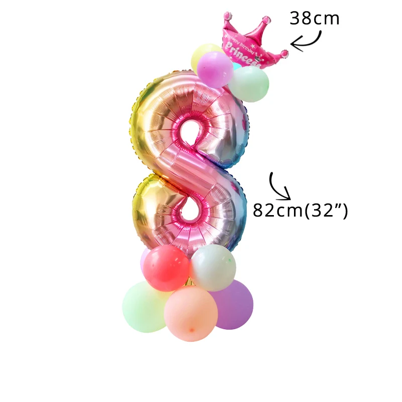 WEIGAO 0-9 Радуга Единорог баннер для вечеринки и воздушные шары Комплект блестящий для дня рождения баннер бумага Гарланд с номером воздушный шар Декор - Цвет: 16pcs balloon kit 8