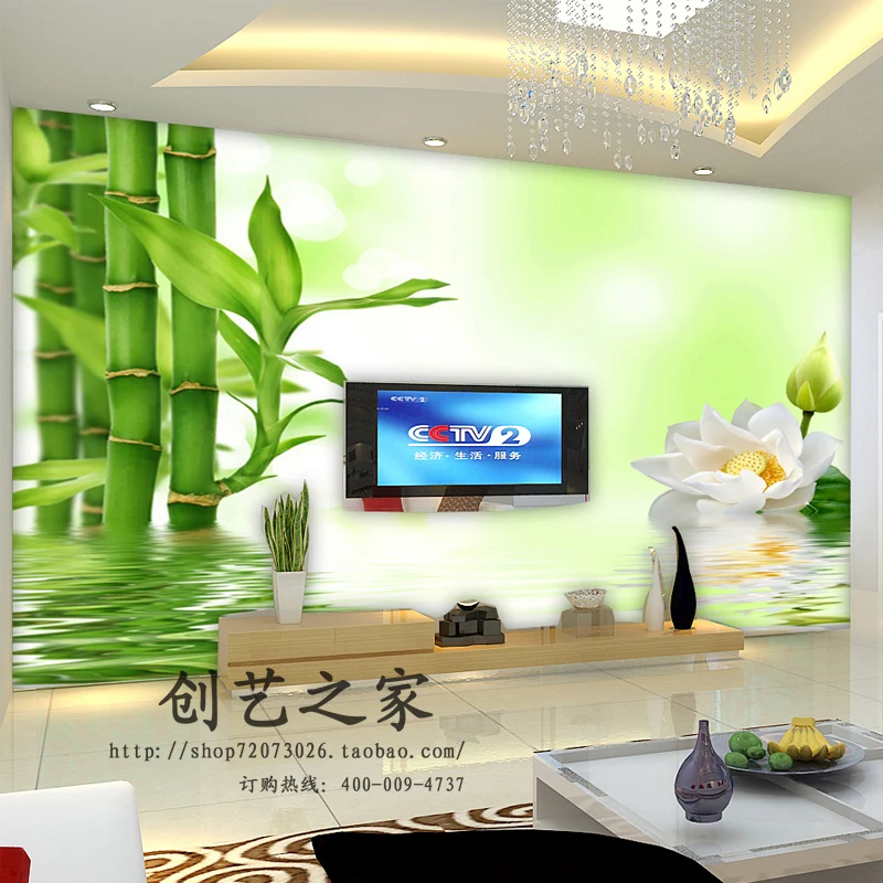 

Custom non-woven fabric wall 3D stereoscopic large mural wallpaper TV background wall paper TV wall lotus bamboo wall covering
