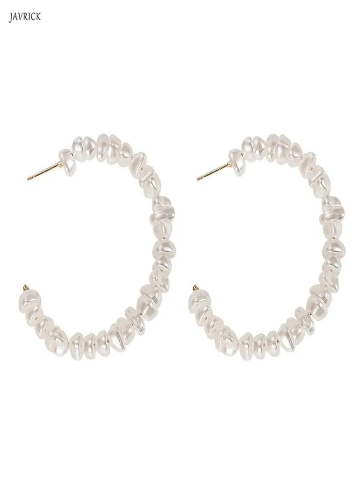 

Freshwater Irregular White Pearl Elegant Hoop Earrings For Women Fashion Jewelry