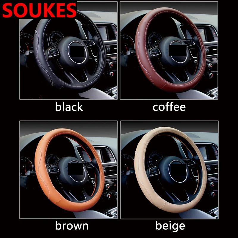

38CM Car Styling Genuine Leather Steering Wheel Cover For Hyundai Solaris Tucson 2016 I30 IX35 I20 Accent Santa Fe Citroen C4 C5