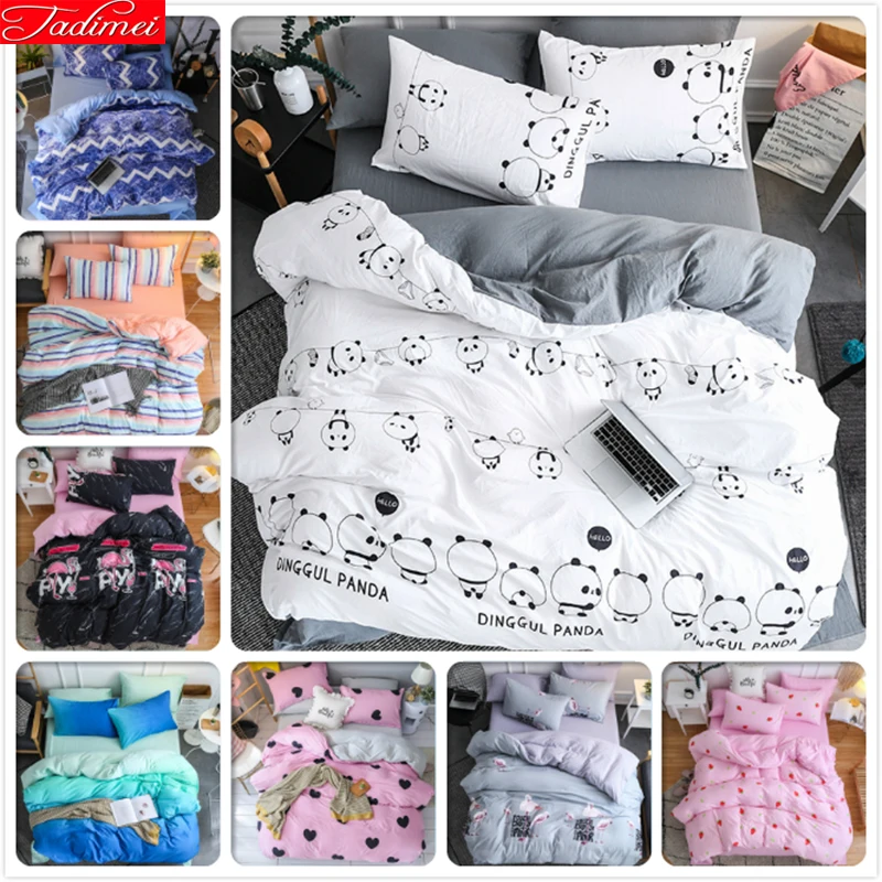Weiß Grau Panda Muster Bettbezug 3 4 stücke Bettwäsche Set Erwachsene Kinder Kind Weiche Bettwäsche Einzel Volle Königin König größe Bettdecken Online