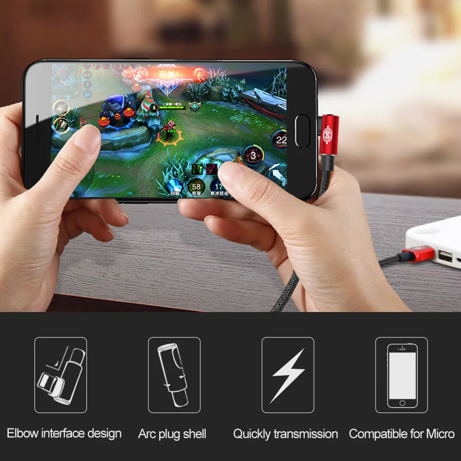 Реверсивный кабель Micro USB Baseus для мобильных игр Xiaomi Redmi 4X Note 4 5 Plus передачи данных