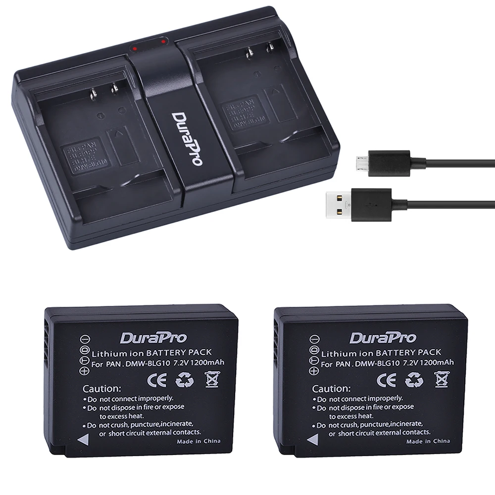 

DuraPro 2pcs DMW-BLG10 DMW BLG10 Camera Battery + USB Dual Charger for Panasonic BLG10E BLG10GK BLG10 DMC-GF6 DMC-GX7 GF6 GX7