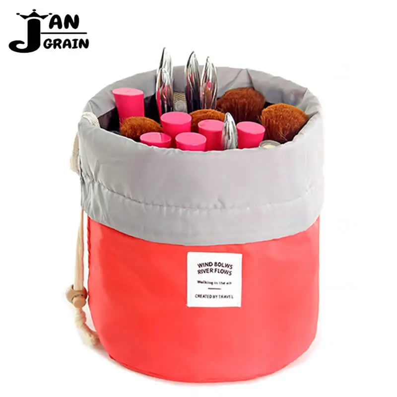 

Women Travel Cosmetic Bag Fashion Barrel Shaped Make Up Bag Drawstring String Wash Kit Bags Makeup Organizer Storage Beauty Case