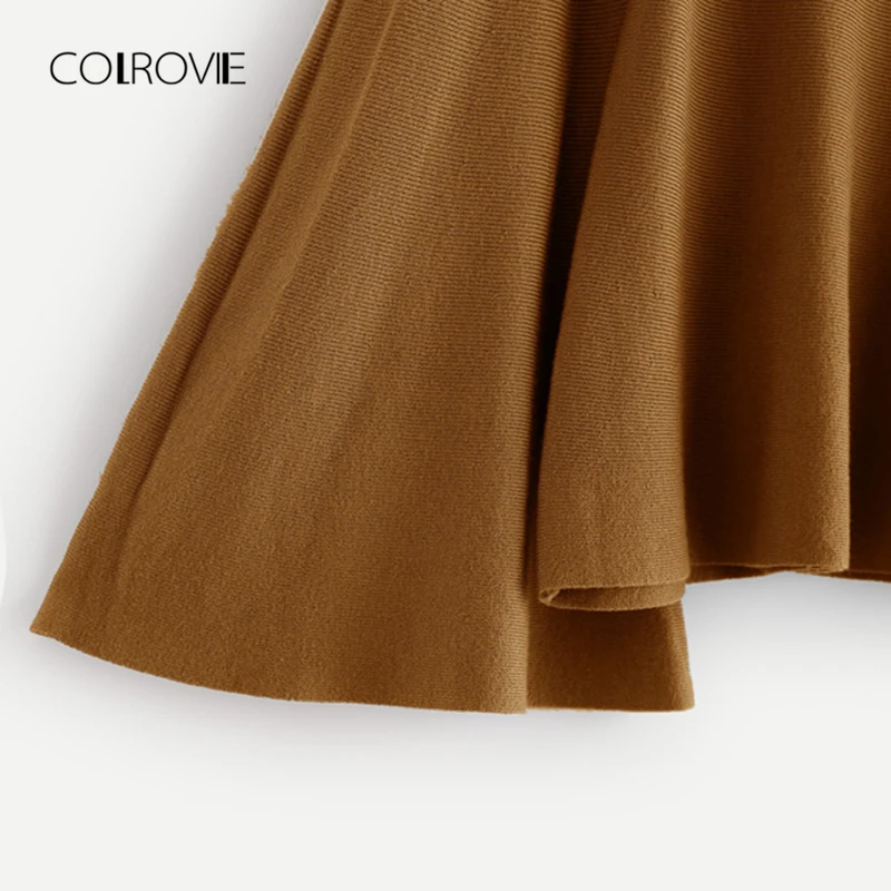 COLROVIE Black Casual High Neck Flounce Camel Women Sweater 2018 Autumn Green Solid Stretchy Sweater Classic Pullovers Jumper