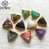 FUWO Wholesale 5Pcs Natural Druzy Titanium Connector Pendant,Golden Plated Bezel Faceted Rainbow Quartz For Jewelry Making PD242 5