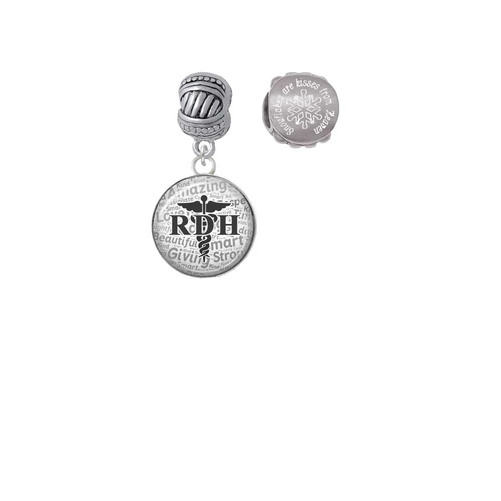 Silvertone Domed Black RDH Snowflakes are Kisses from Heaven Charm Beads (Set of 2)