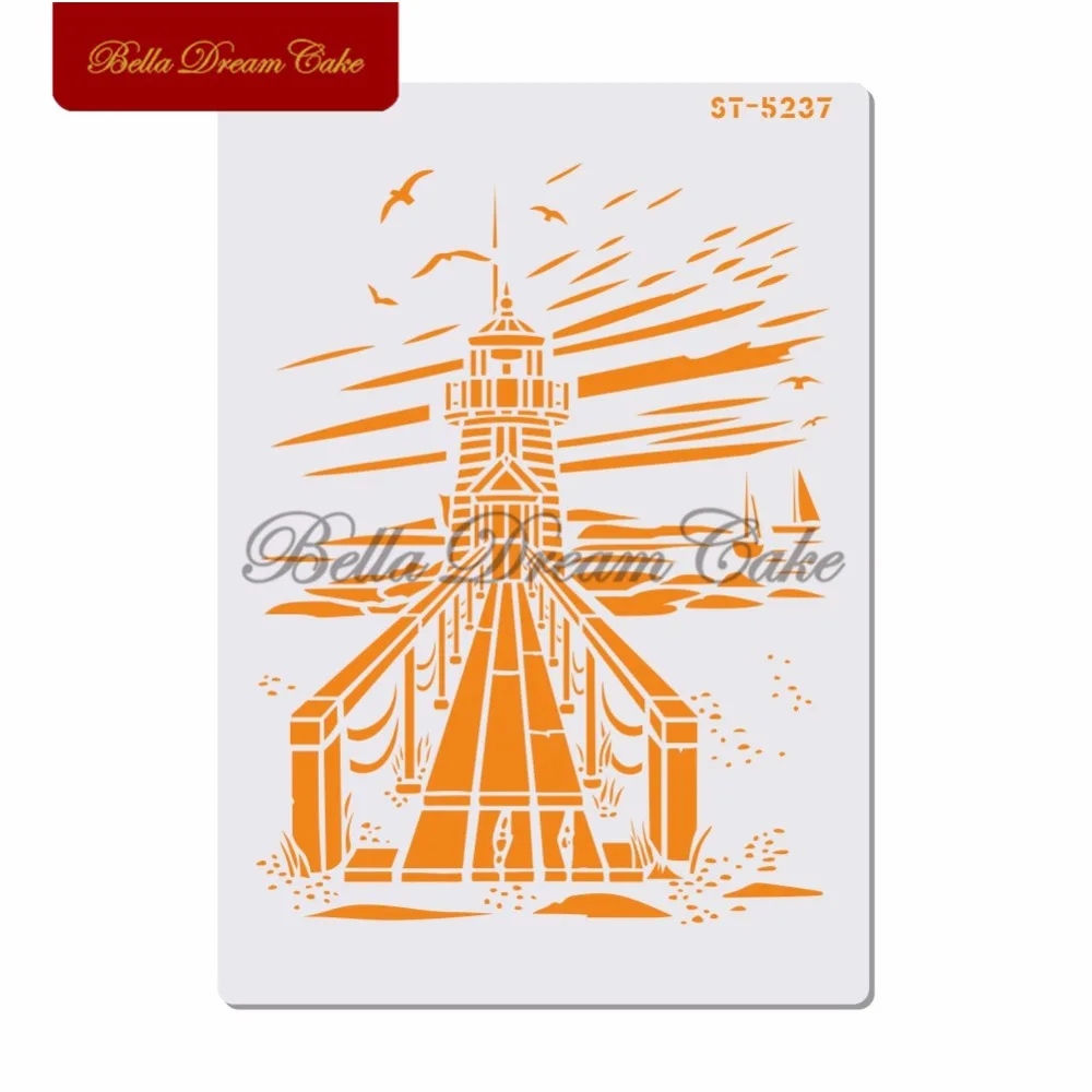 

Port Lighthouse Design Cake Stencil Layering Plastic Stencils For DIY Scrapbooking Painting Drawing Stencils Template Cake Tool