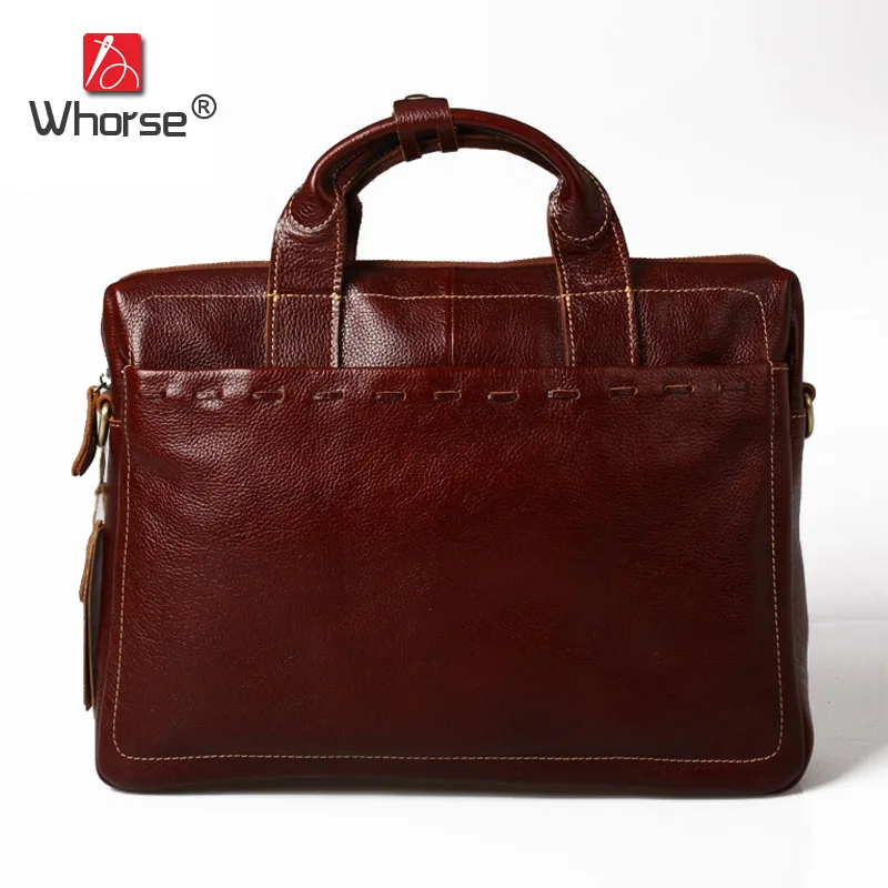 

Top Cowhide Mens Business Briefcase 15 inch Laptop Bag Genuine Leather Satchel Crossbody Messenger Bags Men Brown Black W092061