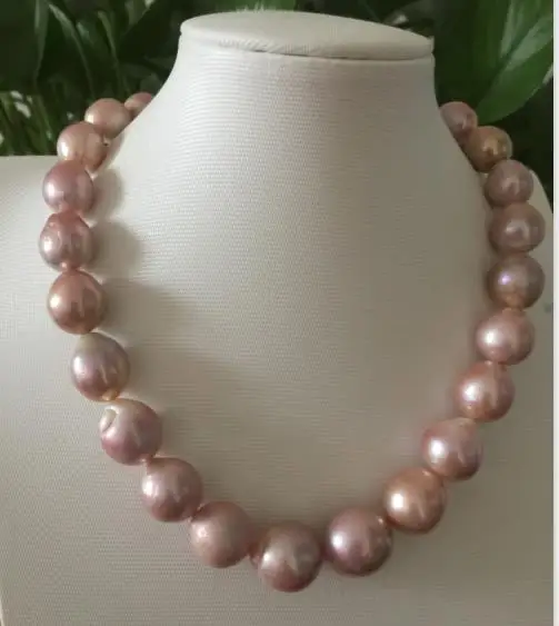 13-14mm south sea baroque lavender pearl necklace18inch 925silver