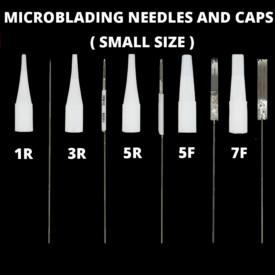 

50pcs Microblading Tattoo Machine Needles 1R/3R/5R/5F/7F +50pc Plastic Machine Needle Caps Tips Permanent Makeup Tattoo Supplies