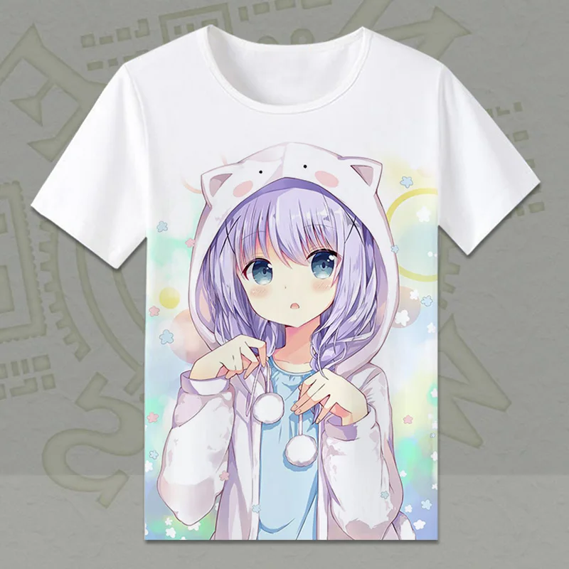 Футболка Desu ka Gochuumon wa Usagi футболка по аниме Desuka Kafuu Chino Cosplay Аниме топы футболки|shirt