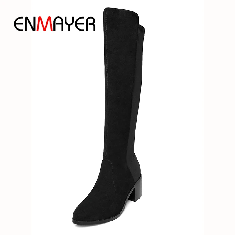 

ENMAYER Women Sock Boots 2018 New Kid suede Shoes Slip On knee high Boots Women Pumps Stiletto Boots For Womens ZYL862
