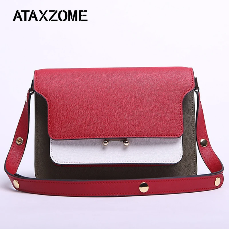 

ATAXZOME Genuine Leather Fashion lady Casual Mixed Colors Small square Tote Cowhide Crossbody Shoulder Bags Woman's Organ Bag