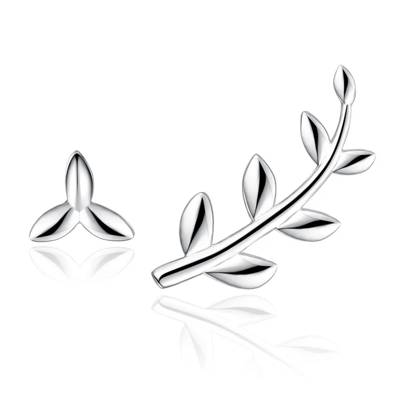 

100% 925 sterling silver fashion asymmetric leaf ladies`stud earrings jewelry wholesale women female gift Anti allergy