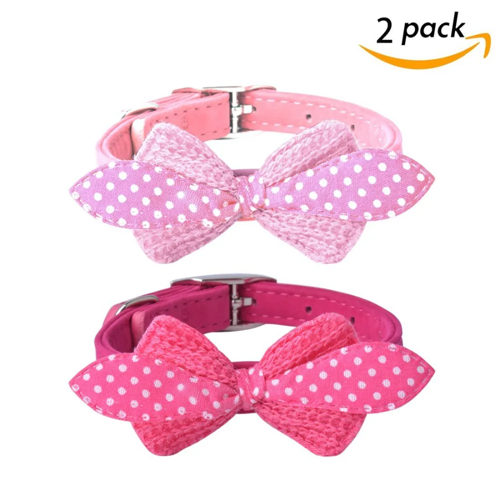 Pink Bowtie Small Dog Collar Set Best Adjustable Cute Soft Puppy