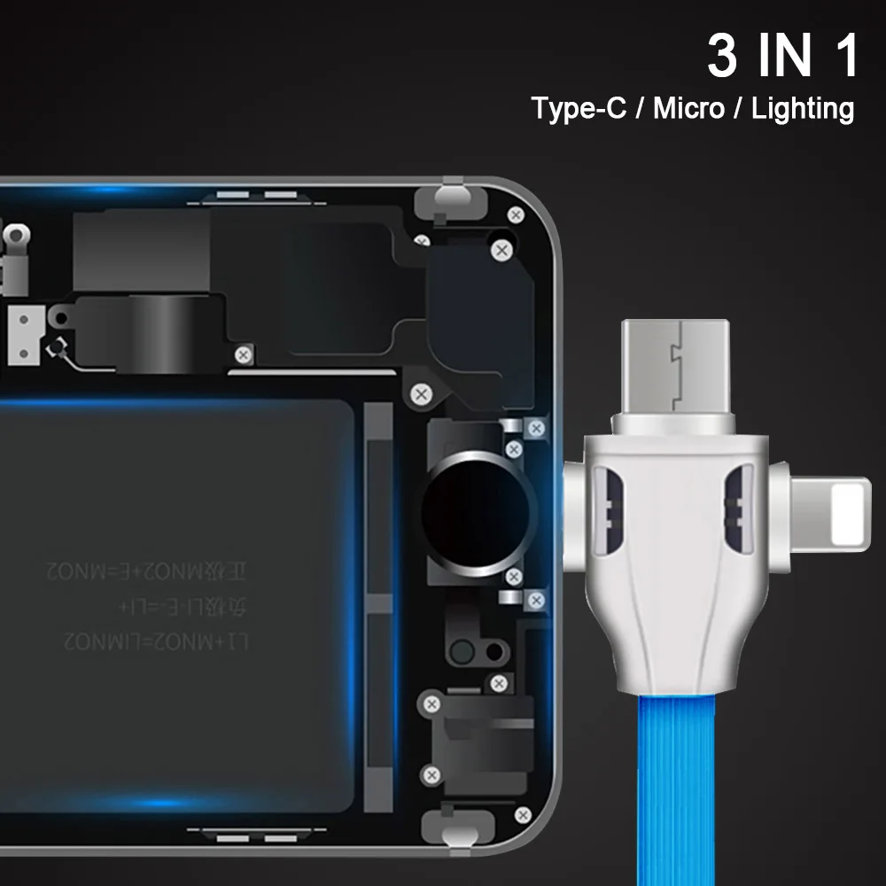 Зарядный кабель Micro usb type C осветительный провод для IPhone 8 7 Plus X XS samsung Android IOS Phone 3 в 1