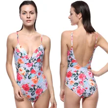 Сексуальный цельный купальник женский спинки листья печатных купальники Для женщин на шнуровке Глубокий V купальные костюмы тропический пляж