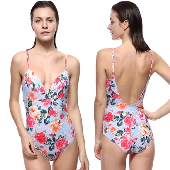 

Sexy One-Piece Swimsuits Female Backless Leaves Printed Swimwear Women Lace-Up Deep V Bathing Suits Tropical Beach