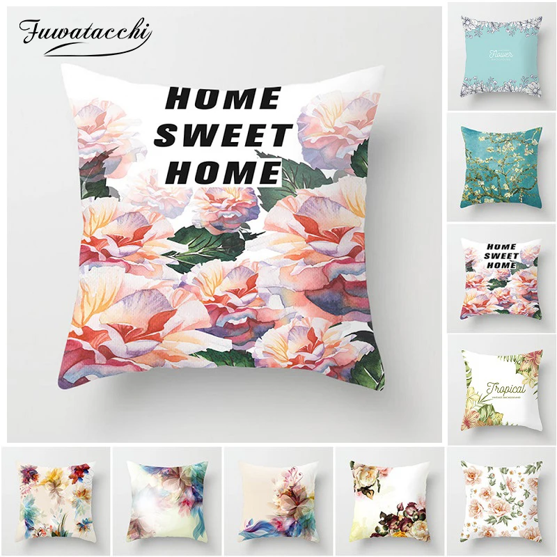 

Fuwatacchi Flower Printed Cushion Cover Rose Leaf Pillow Cover for Home Decor Cafe Car Sofa Bed Decoration Pillowcases