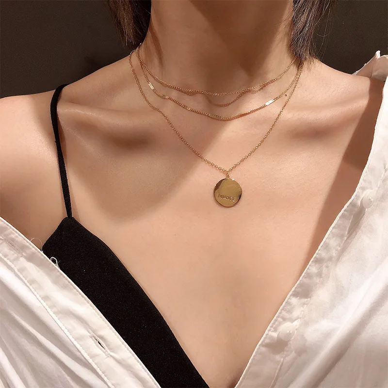 

2019 New Arrival Women Chains Necklaces Trendy Link Chain Metal Multi-layer Coin Necklace Female Korean Metal Clavicle