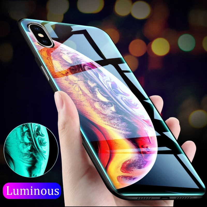 

Luminous Tempered Glass Cases For iPhone 8 7 6 6S Plus Deer Sea Pattern Phone Case For iPhone X XR XS MAX Soft TPU Silione Cover